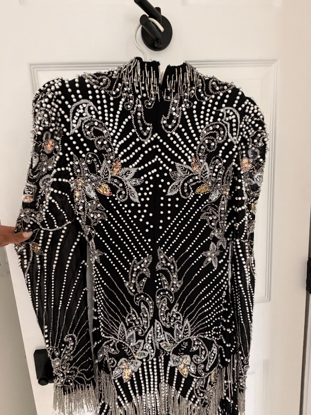 Embellished Black and Silver Fringe Mini Dress - Picture 5 of 10